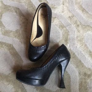 COPY - John Fluevog Pleated Black Leather Platform Heels